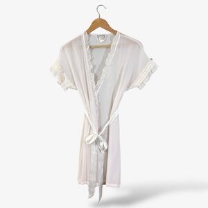 Linea Donatella Sheer Robe Soft Pink Size S/M Frilly Ruffle Lace Bridal Peignoir